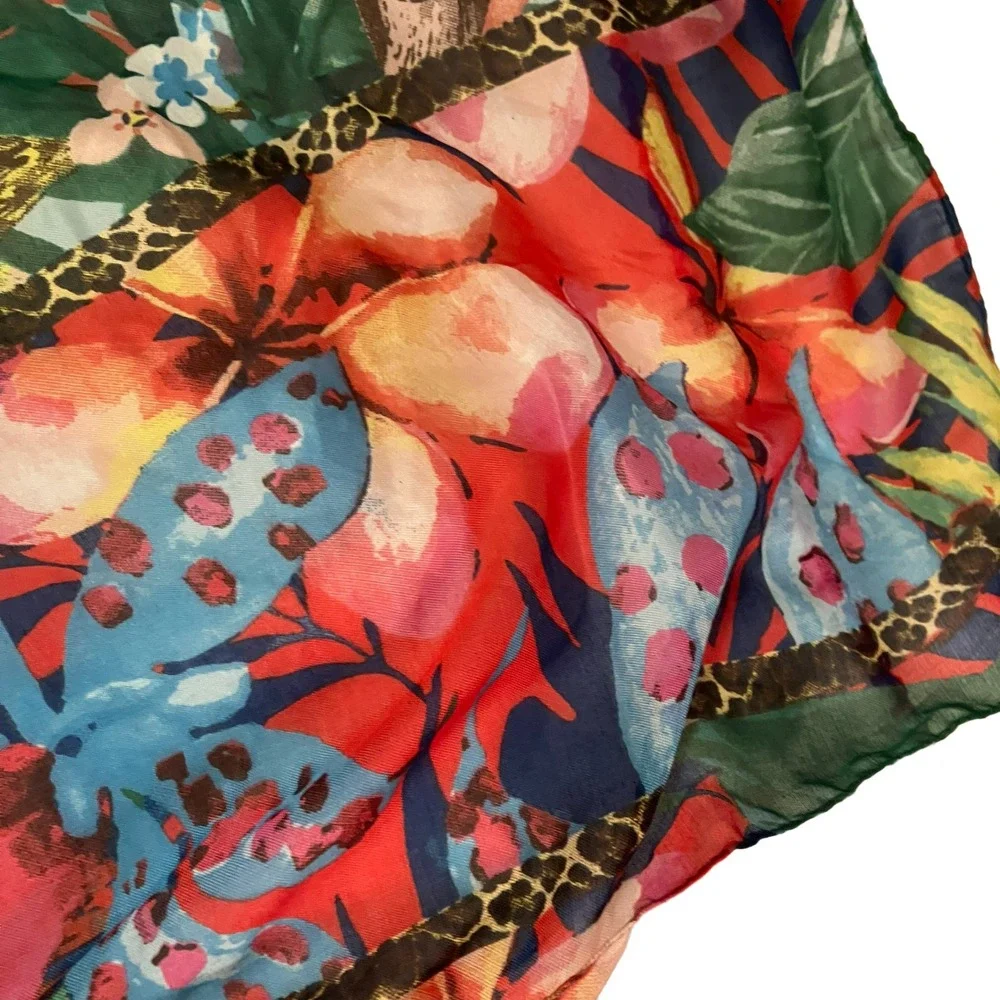 Antica Sartoria Giacomo Cinque Tropical Jungle Bird Scarf Shawl Wrap Green Red